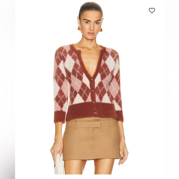 L'AGENCE Saylor Argyle Cardigan - Red Brown and Pink - Picture 2 of 10